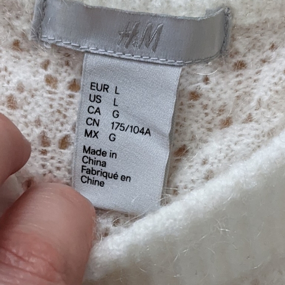 H&m cream white sheer see through knit wool blend sweater Large @W - Picture 3 of 7